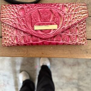 Womens Pink Croc-Embossed Envelope Clutch -